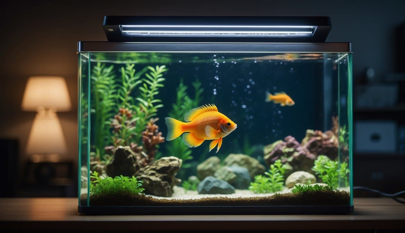 A fish tank heater hums softly, emitting a gentle warmth that ripples through the water, creating a cozy and safe environment for the aquatic inhabitants